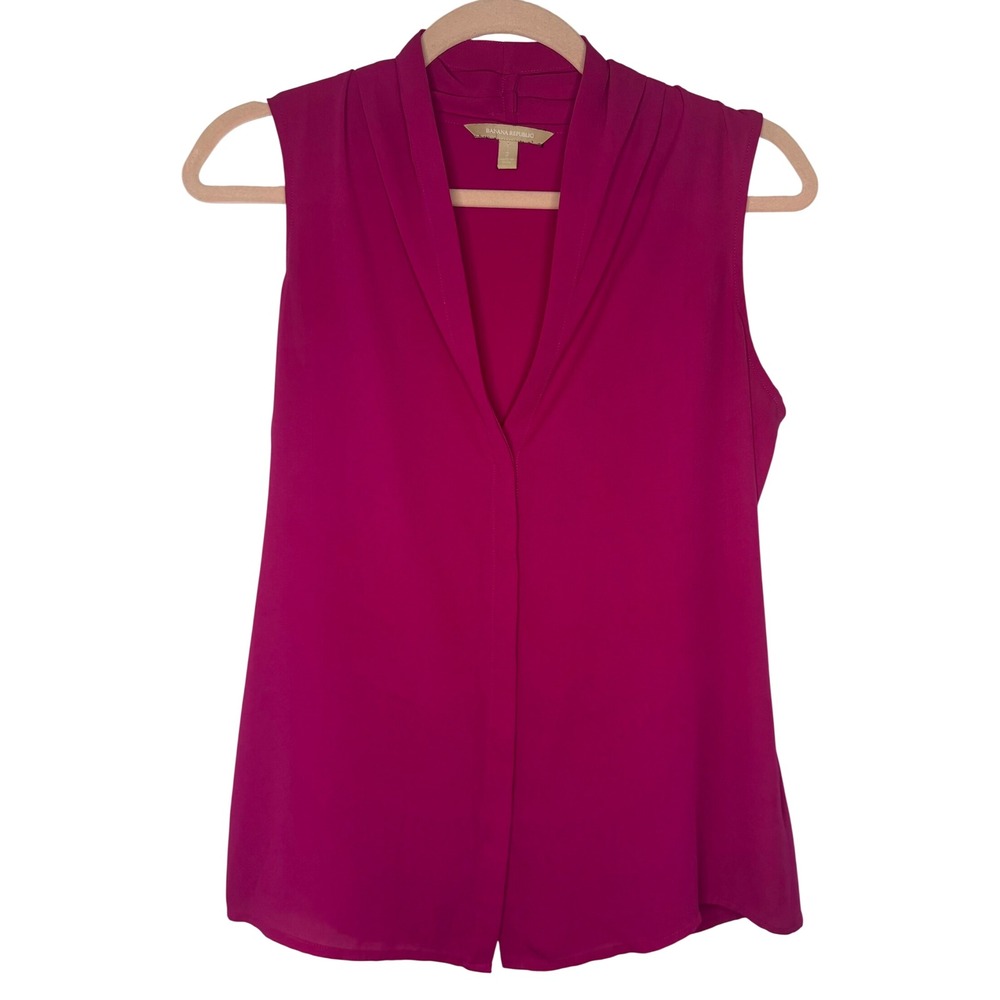 Banana Republic Magenta Pink Pleated V-Neck Sleeveless Blouse Top Womens 2